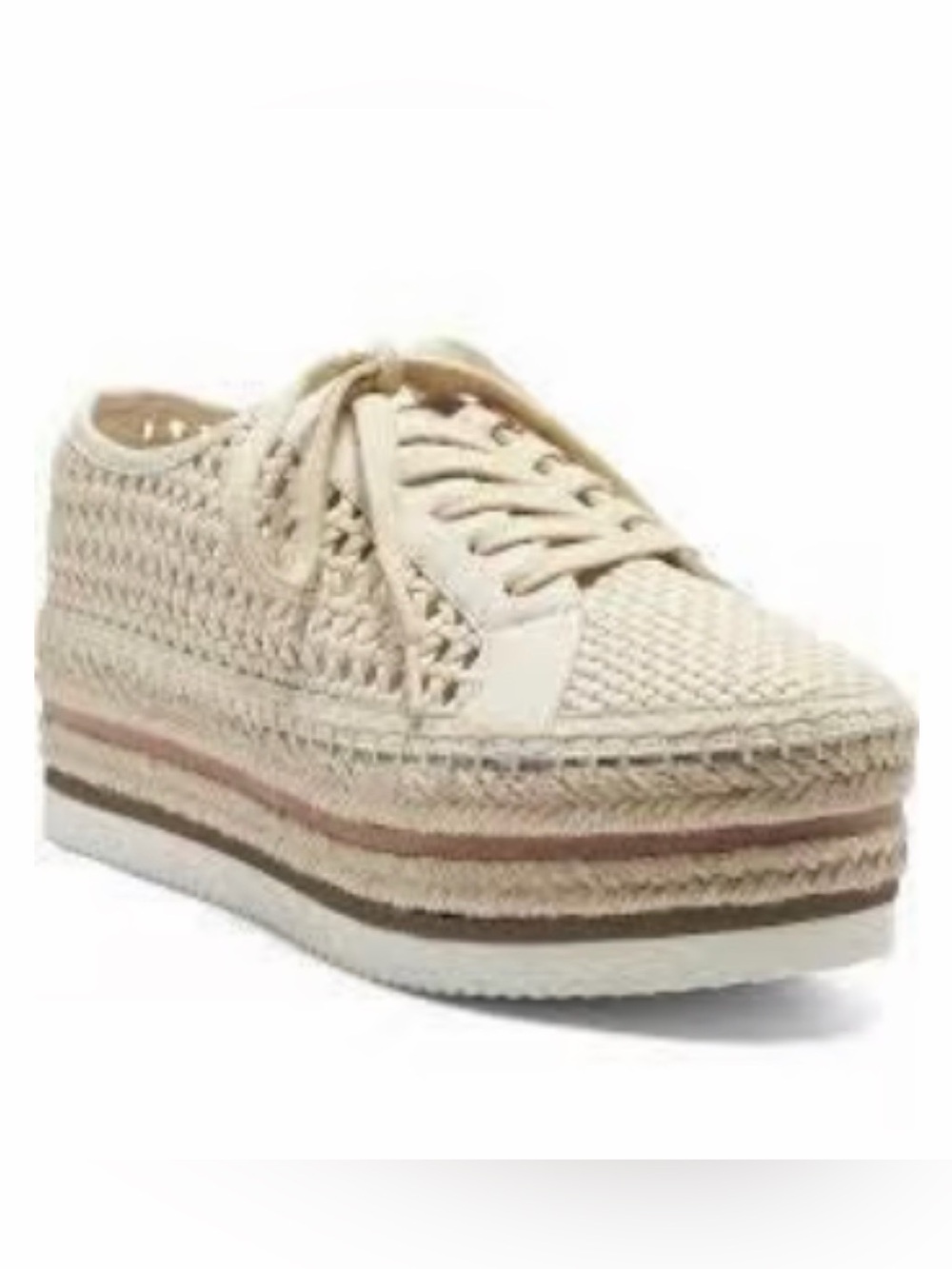 Vince Camuto Beige Woven Lace-Up Espadrille Platform Sneaker